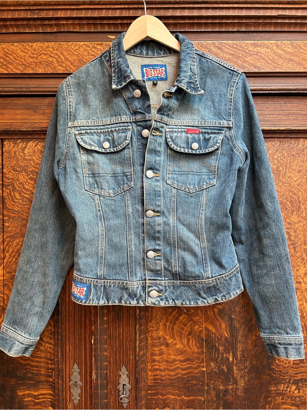 Vintage Big Star Distressed Medium Blue Denim Utility Jacket